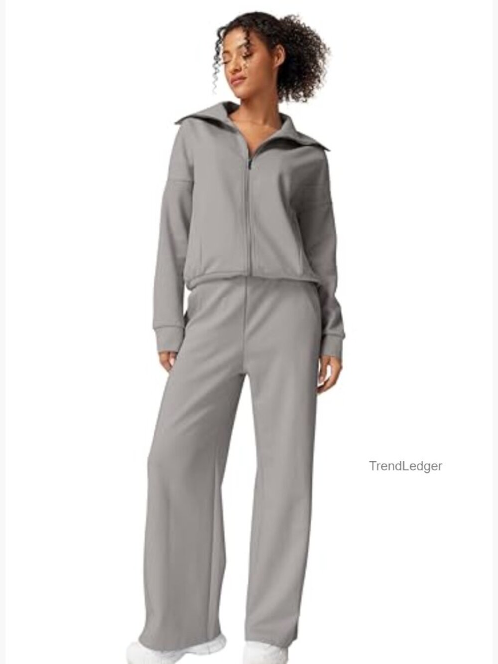 Women's 2 Piece Tracksuit Set Long Sleeve Zip Up Sweatshirt Wide Leg Pants - Picture 6 of 7